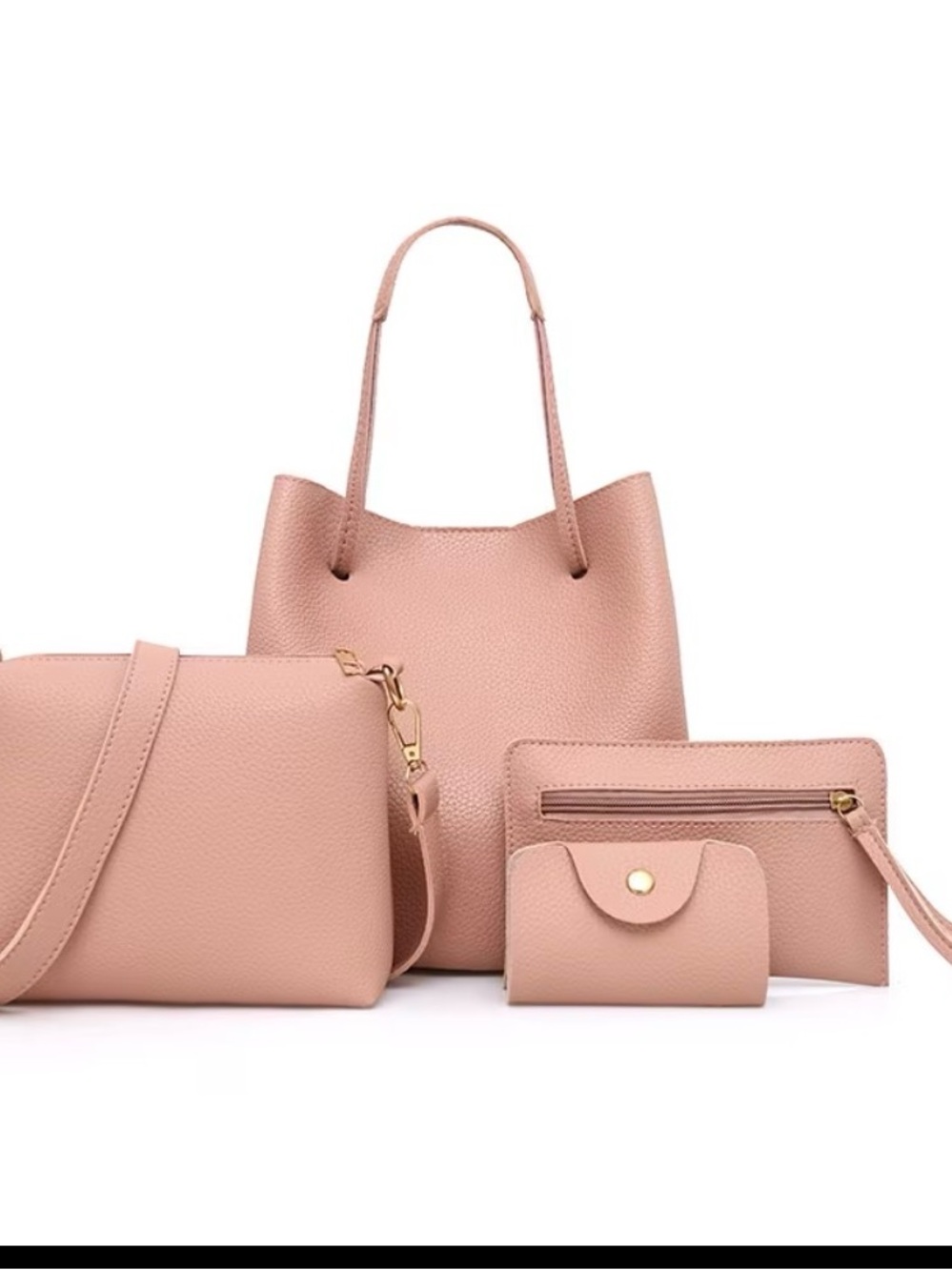 4-Piece Women's Tote & Crossbody Bag Set in Blush Pink